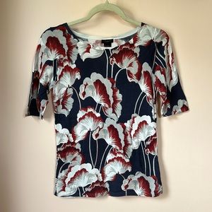 ANN TAYLOR 100% Cotton Faded Gingko Print Short Sleeve Tee Size S